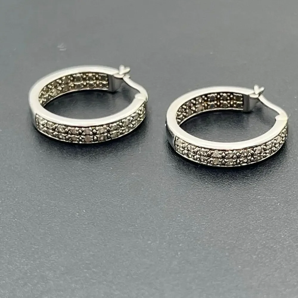 DBJ Dee Berkley 925 Sterling Silver Genuine Cut Diamond‎ In & Out Hoop Earrings